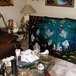 Black lacquer hand painted   Mother Of Pearl Inlaided 4 Panels Wall Plaques 