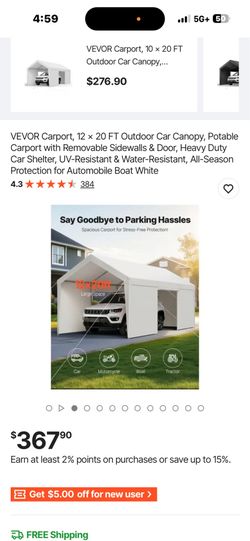 12x20 Canopy Garage with sidewalls&Doors