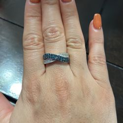 14k White Gold With White And Blue Diamonds
