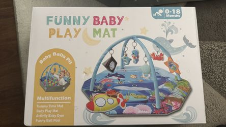 Baby Gym Play Mat, 8-in-1 Ocean Theme Tummy Time Mat & Ball Pit, Washable Baby Activity Play Mat for Visual, Hearing, Sensory, Motor Development, Baby