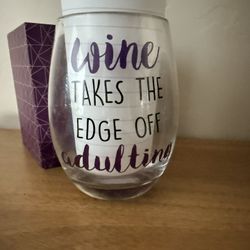 Wine Takes the Edge Off Adulting” Stemless Glass – New in Gift Box