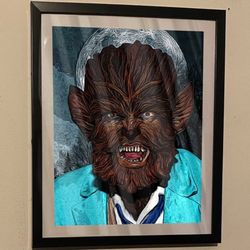 1956 werewolf custom art piece on black frame