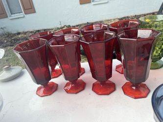 Set Of 8 Red Goblets Depression Glass