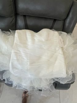 White Strapless Ruffle Tulle Gown with Tags