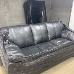 3 Piece Black Faux Leather Couch Set