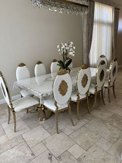 Elegant Dining Chair Set, 46" Faux Leat hyn Back With Carved Backrest And Mirror Stainless Steel Legs