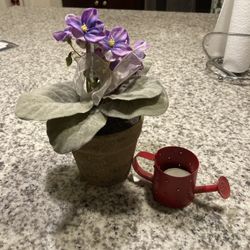 Artificial Flower With Watering Can Candle Holder