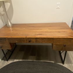 Crate And Barrel Atwood Desk Wooden Black Steel Base