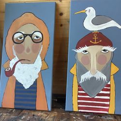 Old Fisherman And Old Sailor Original Paintings