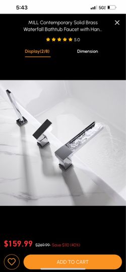MILL Contemporary Solid Brass Waterfall Bathtub Faucet with Hand  Sh49