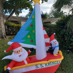 Christmas Lawn Inflatable - Santa Sailboat