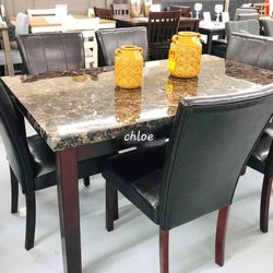 
\ASK DISCOUNT COUPON` A lot of  counter Height set options Have Delivery table buffet chairs 🏆
Fra Brown Faux Marble Dining Room Set 