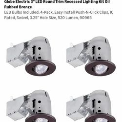 Globe Electric 3" LED Round Trim Recessed Lighting Kit Oil Rubbed Bronze..LED Bulbs Included, 4-Pack, Easy Install Push-N-Click Clips, IC Rated, Swive