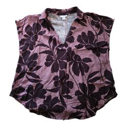 Liz Claiborne Floral Cap Sleeve Split V Neck Blouse Women SZ L  Pink/Purple
