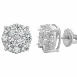 Moissanite 925 Sterling Silver Cluster Round Stud 10MM Iced Earrings 14K White Gold 5X Layered, Passes Diamonds Tester 