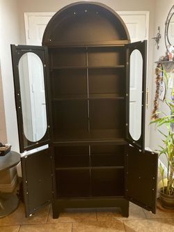 Black Arched Display Cabinet with Glass Doors