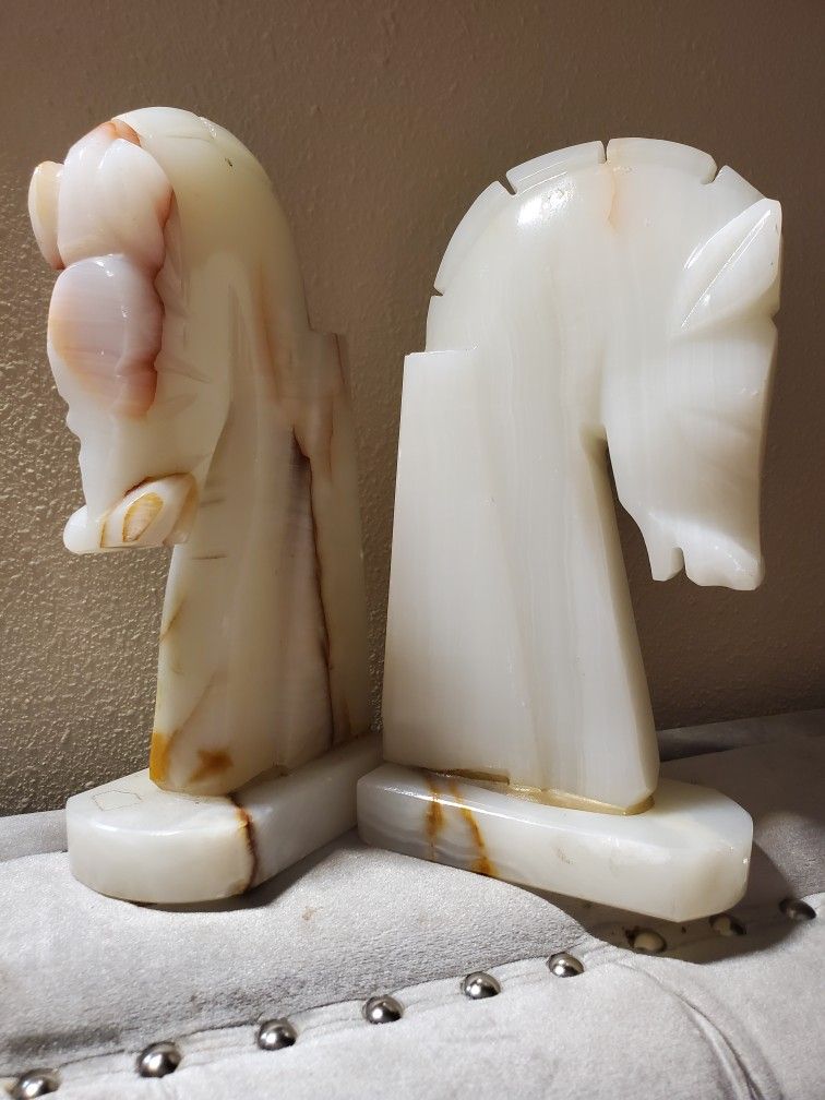 Vintage Marble Horse Head Bookends For Books