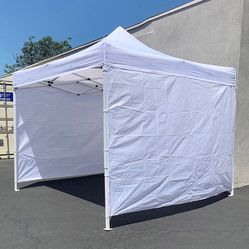 BRAND NEW $129 Heavy-Duty White Popup Canopy 10x10ft with (3 Sidewall) Outdoor Gazebo, Carry Bag