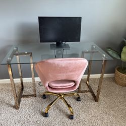 Glass Desk And Mauve Chair