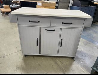 Assembled New 51" Kitchen Island w/ Till Out Trash Can Cabinet Rolling Kitchen Cart w/ Drop Leaf