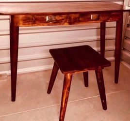 Space Saving Desk Console Table With Stool Drawers Office Computer IMac Laptop Books Work Home Office Brown