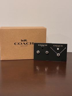COACH Open Circle Stone Stud Earrings & Open Circle Stone Necklace Set