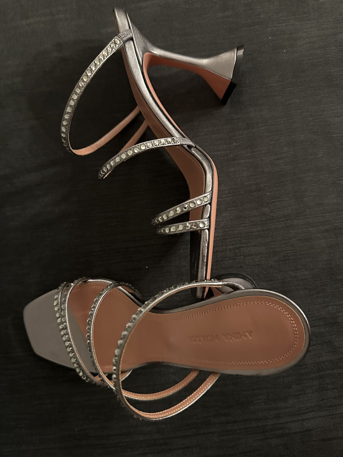 Amina Muaddi NAIMA CRYSTAL SLIPPER - METALIC NAPPA / SILVER Size 37