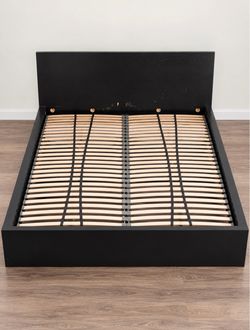 King Size Black Platform Bed Frame with Slatted Base and Mattress