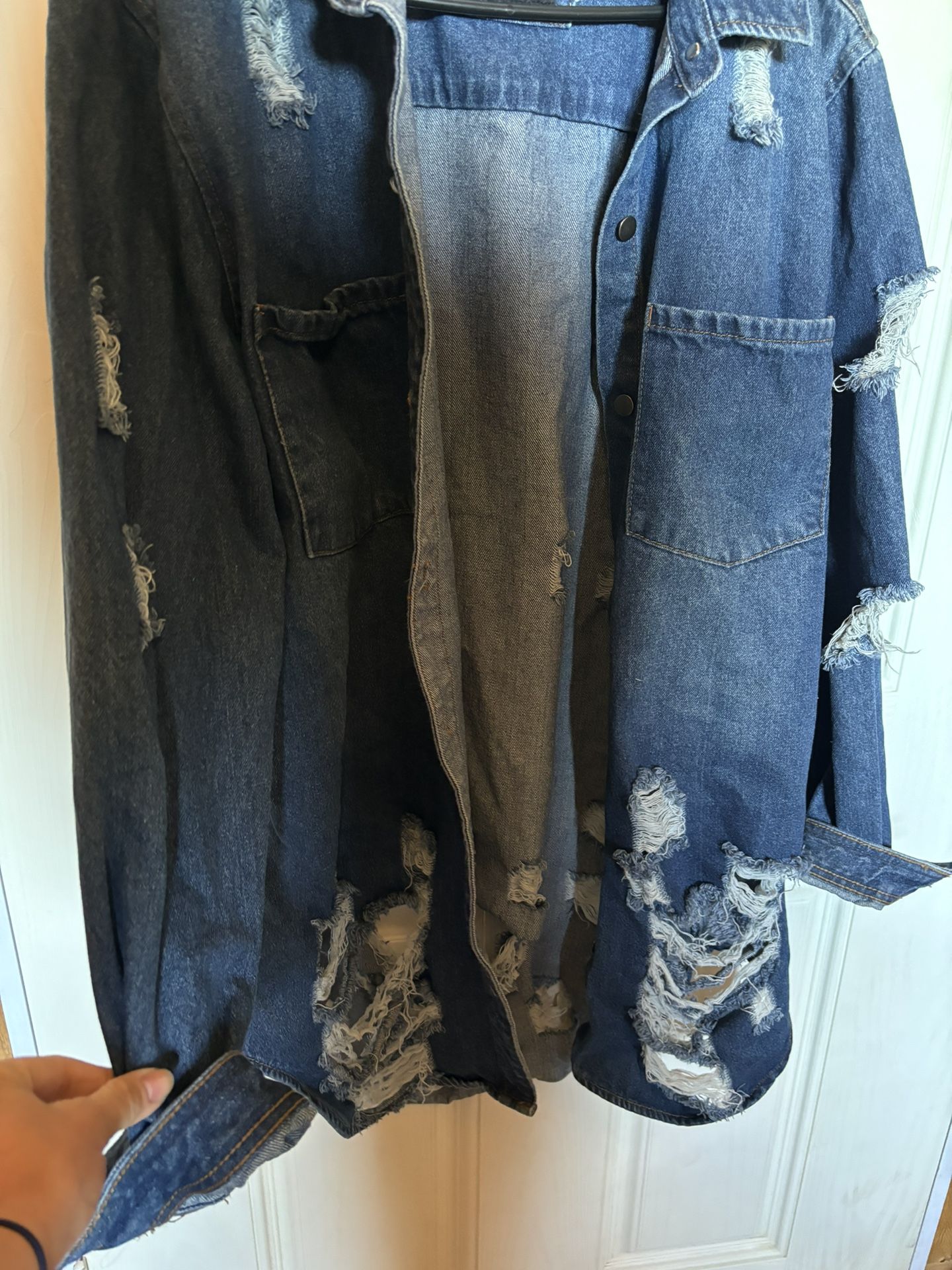 Distressed Long Jean Jacket