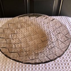 Vintage Mid-Century Modern Bronce Textured Glass Platter - 13" Round