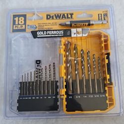 DEWALT #DW1170 18 PCS GOLD FERROUS PILOT POINT DRILL BIT SET BRAND NEW