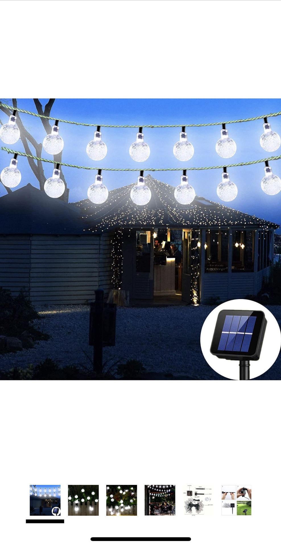 Solar String Lights Globe 38 Feet 66 Crystal Balls 