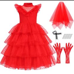 Beetlejuice Lydia Red Wedding Dress Costume Girls XL / Vestida De Novia Rojo XG  