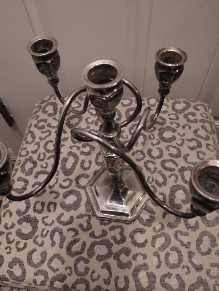 Antique Silver plated Tray & Candle holder