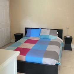 Queen Black IKEA Bed With Mattress And Top Mattress For Sale