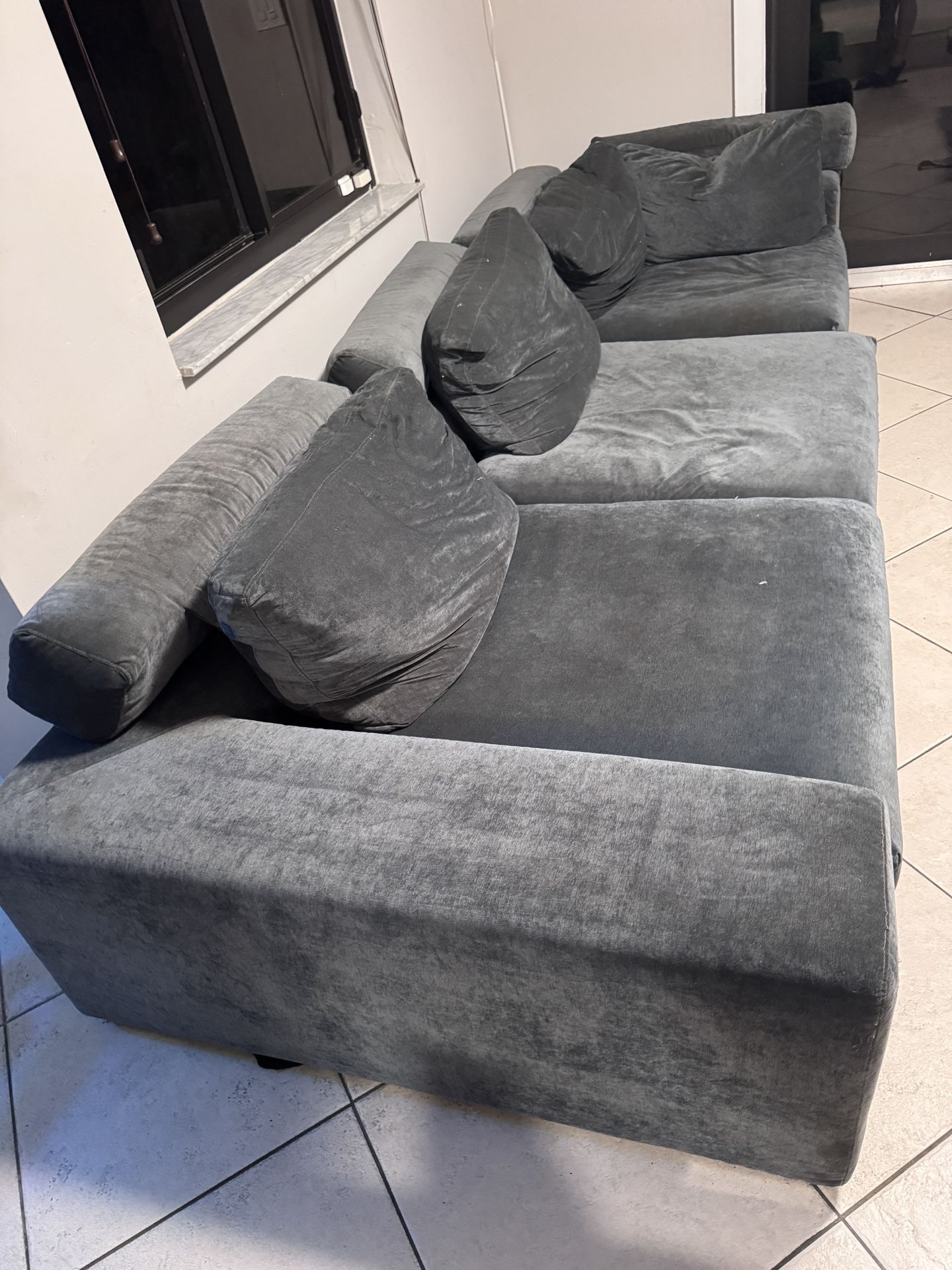 Blue Sectional Suede Style Couch