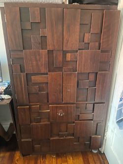 Dark Wood Geometric Armoire Cabinet