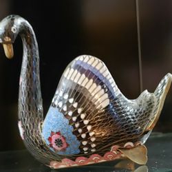 Vintage Antique Chinese Cloisonne Swan Planter