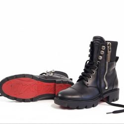 Christian Louboutin Black Leather Combat Boots Size 37.5 