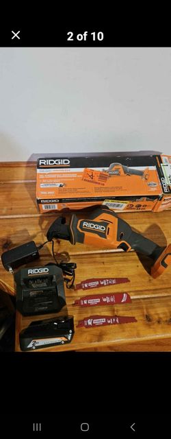 Ridgid 18V 'Subcompact' one-handed sawzall, battery, charger, blades