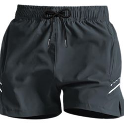 xl size Men's Athletic Running Shorts Quick Dry Workout Training Shorts with Drawstring Black