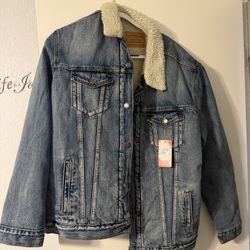 Levi’s Trucker Sherpa Jacket Denim Blue  Xl Men’s New With Tags 