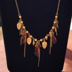 Avon Necklace Leaves Brown Faceted Beads Dangle Chain