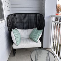 Comfy Porch Chair With Pillow And Glass Table 