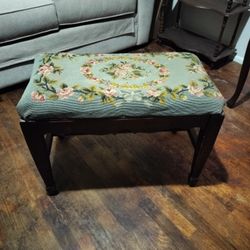 Vintage Floral Needlepoint Footstool / Vanity Bench