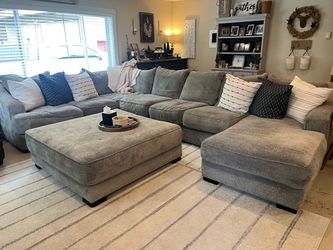 Large Gray Sectional Sofa with Ottoman