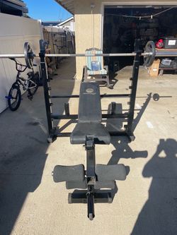 Olympic Weight bench/ bar / weights plates.     120 dollars