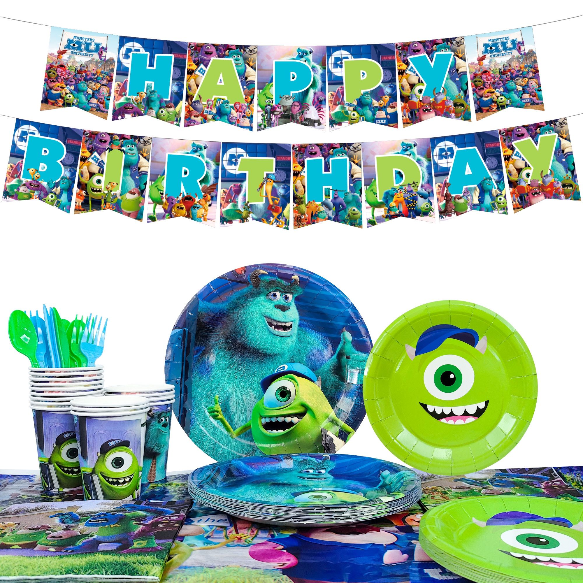 114pcs Monsters Inc. Birthday Party Decoration Tableware Set (New, Unopened)