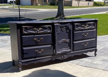 French Provincial Black Dresser with Gold Hardware