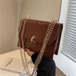 New Arrival European & American Fashion Handbags, Solid Color Chain Shoulder Crossbody Bag, Crocodile Pattern Design, Summer Essential